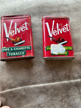 Two Old Velvet Pipe And Cigarette Tobacco Tins Slightly Different
