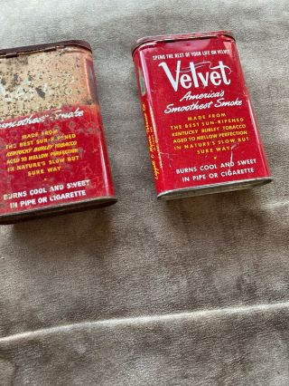 Two Old VELVET Pipe and Cigarette Tobacco Tins Slightly Different 3