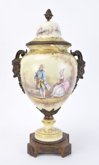 Sevres Hand Painted Porcelain Urn Bronze Mounts Grotesque Masks Poitevin As - Is