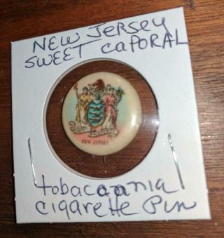 Sweet Caporal Cigarette Advertising Pin Jersey State Seal Coat Arms