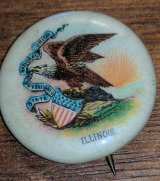 SWEET CAPORAL Cigarette advertising pin ILLINOIS STATE SEAL COAT ARMS 2