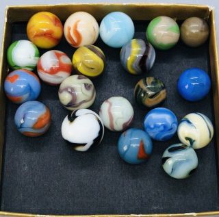 Akro Agate Alley Christensen Marbles Vintage Swirl Marbles Mixed Makers Nm - M