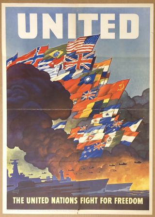 Vintage Poster United Nations Fight For Freedom World War Wwii Usa 1943