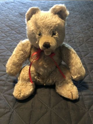 Antique Steiff Mohair Teddy Bear Sitting Jointed Arms And Head Open Mouth