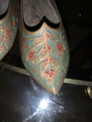 2 Vintage India Brass Etched Shoe/ Slipper Ashtrays 3.  5 