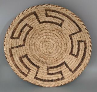 Vintage Pima Papago Coiled Basket Native American Indian 9.  25 " X 2” Geometric