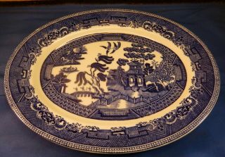 Blue Willow Woods & Sons Ware England Serving Platter Plate Oval 11 3/4 Vintage