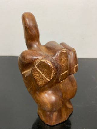 Vtg Carved Wood Fist Novelty Rude Middle Finger Hand Flip Figurine