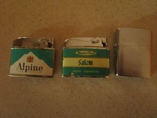 3 Vintage Cigarette Lighters Advertising Alpine,  Salem