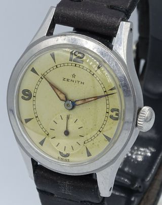 Rare Vintage Military Stainless Steel Zenith Cal.  106 Sector Radium Dial