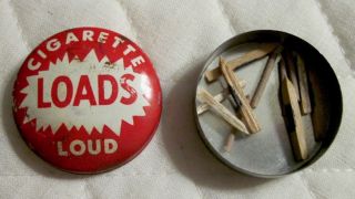 Vintage " Cigarette Loads Loud " Metal Tin Container With Loads