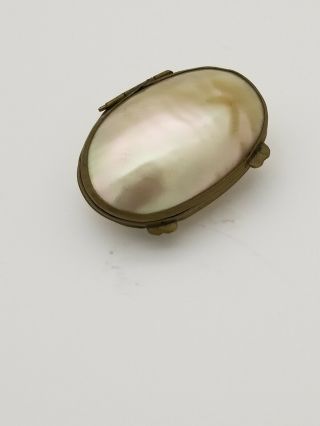 19thC Antique Folk Art Paper Mache Pewter Shoe & Polished Mussel Shell Snuff Box 3