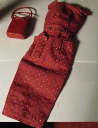 Vintage Barbie 1962 - 1963 Sheath With Gold Buttons - Rust -,  Extra