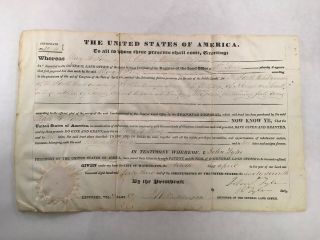 Antique President John Tyler Signed Land Grant St Louis Missouri To A Woman