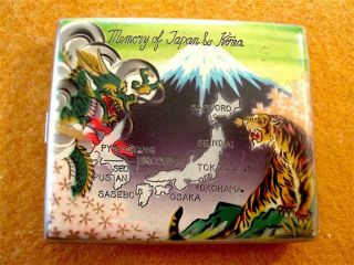 Vintage Cigarette Case,  " Memory Of Japan & Korea " W/ Tiger & Dragon