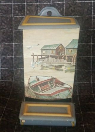 Vintage Tin Advertising Match Holder Wall Boat Dock