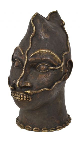 Benin Bronze Head Of Oba Bust Nigeria African Art