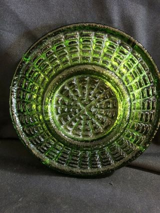Vintage Green Glass Ash Tray Heavy Retro 8 1/2 