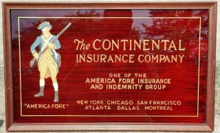 Vtg Antique Reversed Painted Eglomise & Gold The Continental Insurance Co Sign
