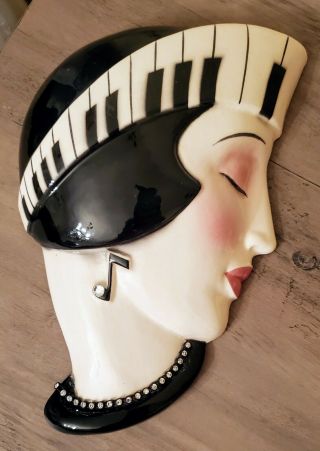 Vtg Clay Art Ceramic Fancy Lady Face Mask Wall Art (made In Usa)