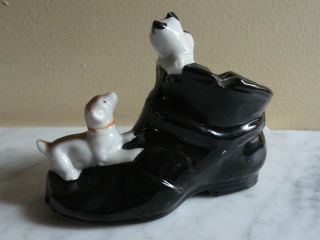 Vintage Porcelain Shoe Figural Ashtray Dog Chasing Cat Japan Cute 2