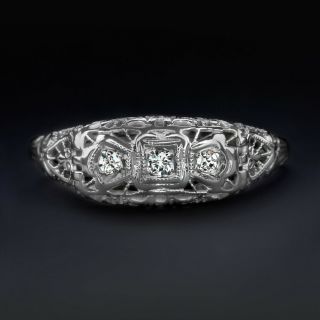 Art Deco Diamond 18k White Gold Ring 1920s Filigree Vintage Antique Engagement
