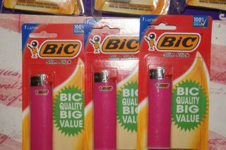 Bic Lighters " Slim Flick " Set Of (3) Pink Collectible In Package (uat - 6)