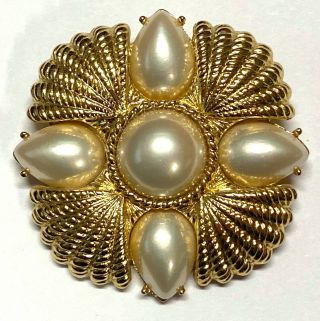 Signed Trifari Vintage Victorian Faux Pearl Brooch Pin 8/476