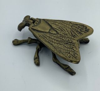 Vintage Fly Bug Cast Metal Ashtray Hinged Wings Open.  Length 4 Inches. 2
