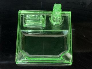 Vintage Scotty Dog Desktop Ashtray Green Depression Glass Unique