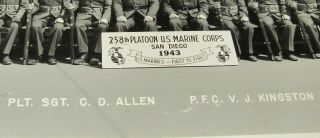 Vintage 258th Platoon U.  S.  Marine Corps San Diego 1943 Sgt.  Allen Group Photo Vg