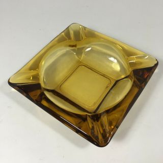 Vintage Amber Brown Heavy Square Glass Ashtray Cigar Midcentury Modern 6 "