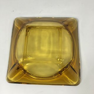 Vintage Amber Brown Heavy Square Glass Ashtray Cigar Midcentury Modern 6 