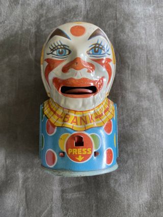 Vintage J Chein Tin Circus Clown Savings Bank
