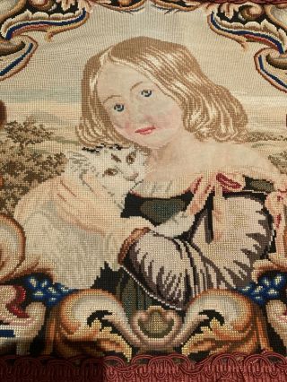 Gorgeous Antique Victorian Needlepoint Pet Cat Pillow