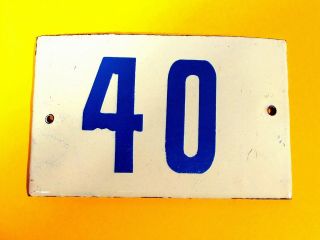 VINTAGE PORCELAIN ENAMEL WHITE&BLUE HOUSE NUMBER 40 DOOR GATE METAL SIGN 1950 ' s 3