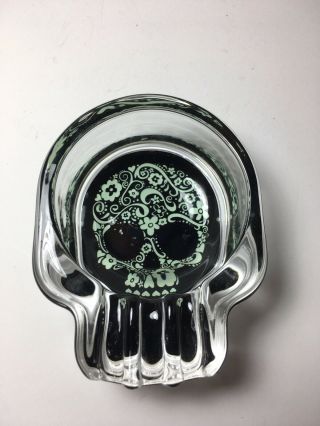 Glass Skull Day Of Dead Ashtray 4” Home Office Decor Barware