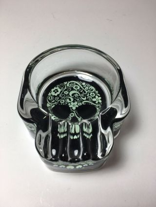 Glass Skull Day Of Dead Ashtray 4” Home Office Decor Barware 2