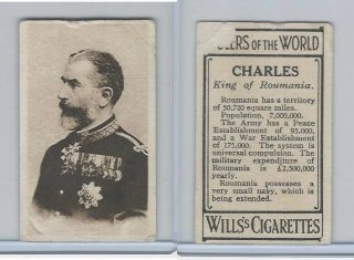 W62 - 425 Wills Tobacco,  Rulers Of The World,  1912,  Charles King Roumania