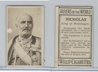 W62 - 425 Wills Tobacco,  Rulers Of The World,  1912,  Nicholas King Montenegro