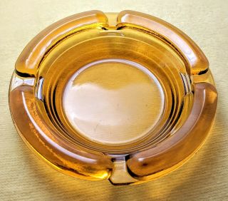 Vintage Amber Glass Ashtray,  Smooth Finish,  Mid Century Modern
