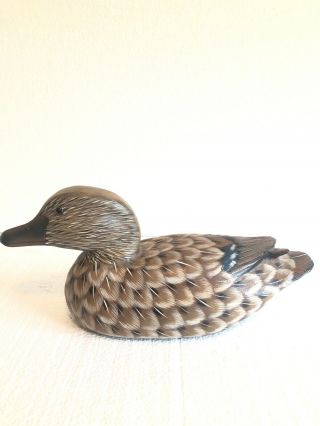 Vintage Wooden Duck Decoy Feathers Female Hand Carved & Painted Signed