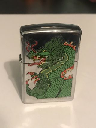 Green Dragon On Chrome Zippo Lighter Unfired 05 But Engraved