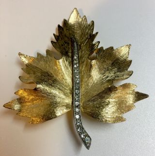 Vintage Boucher Maple Leaf Pin Brooch Gold Tone W Rhinestones Not Signed