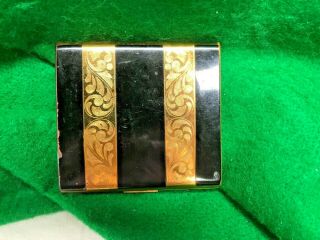 Vintage Metal Cigarette Etched Gold Tone And Black Stripe Case