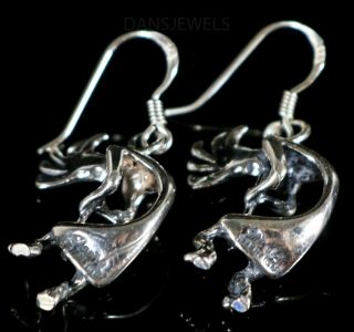 Vintage Old Pawn Sterling Silver Cast Navajo Kokopelli Dangle Earrings