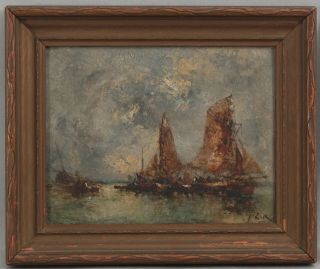 Antique Signed European Maritime Sailboat Impressionist Seascape Oil Painting
