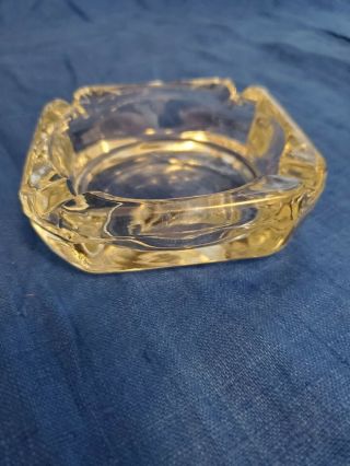 (1) Vintage Thick Clear Glass Ashtray Rounded Corners 2