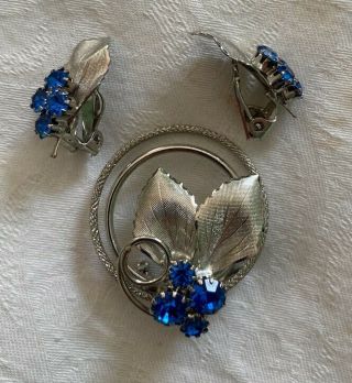 Vintage Blue Pin And Earring Set