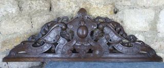 46.  5 " Antique French Large Hand Carved Wood Solid Oak Architectural Pediment